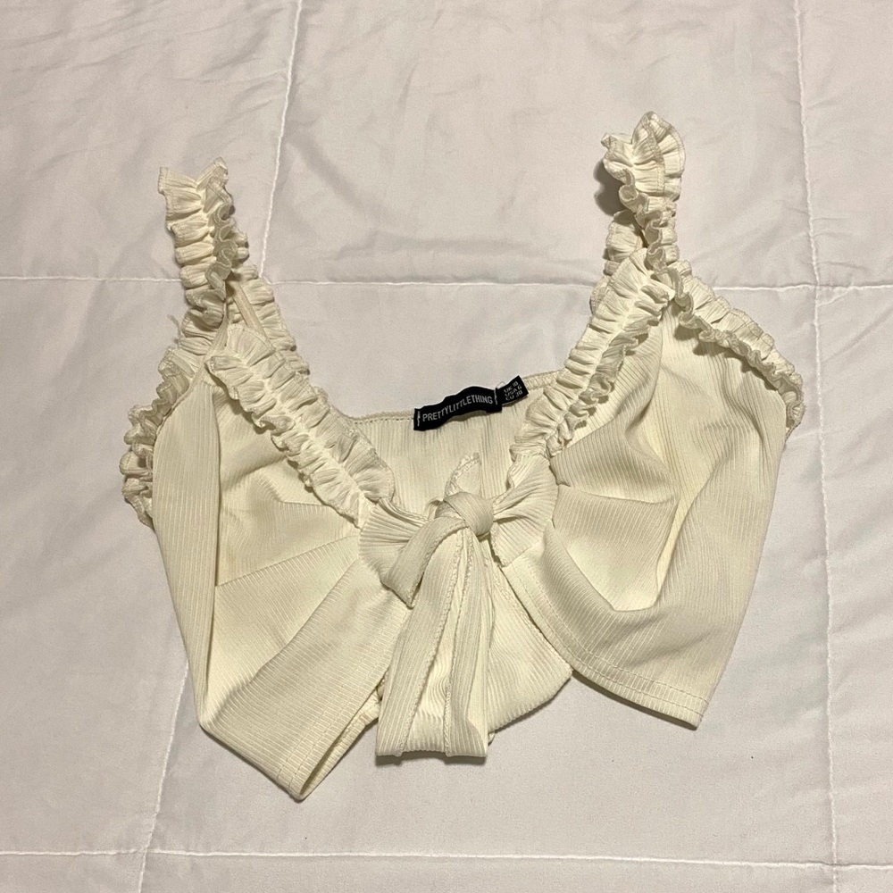 Pretty little thing crop top white cream ruffle